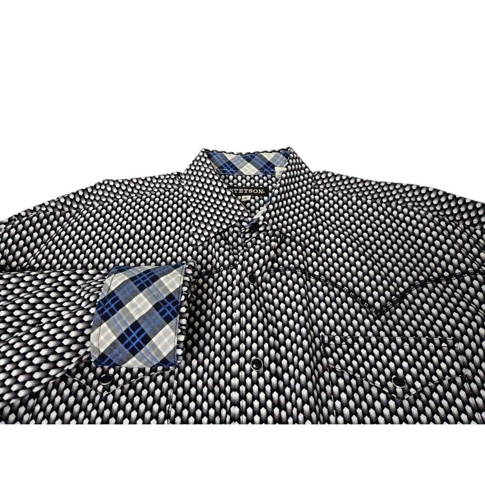 Stetson Pearl Snap Geometric Western Shirt Men's XL Long Sleeve Flip Cuff Cowboy
